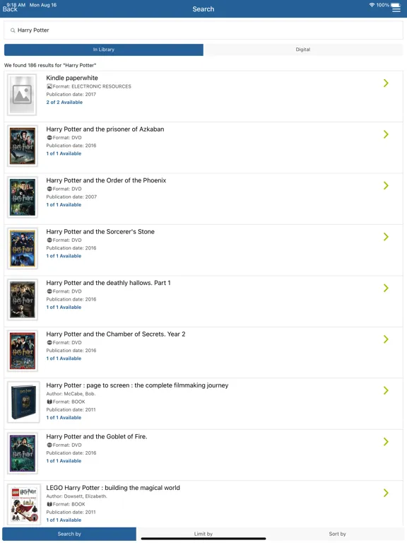 Tangkapan skrin Webster Parish Libraries iPad 