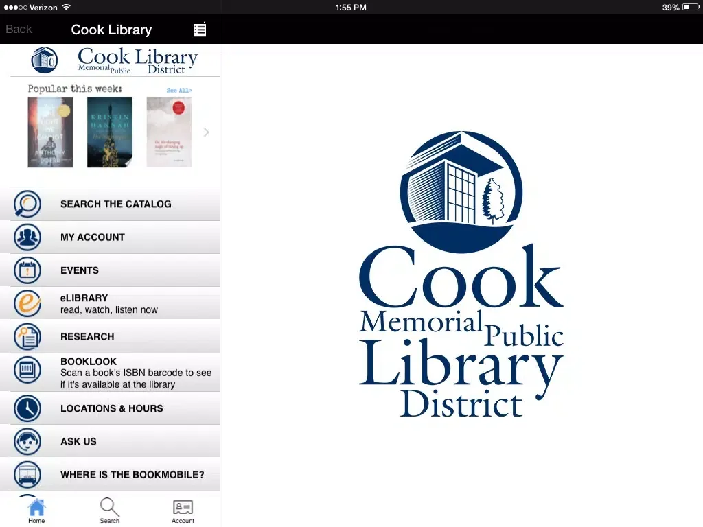 Tangkapan skrin Cook Memorial Public Library iPad 