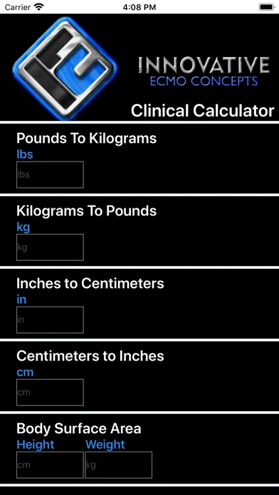 ECMO Clinical Calculator Ekran Görüntüleri