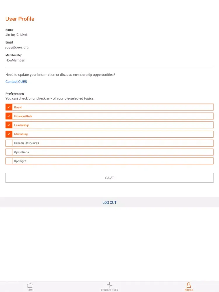 ภาพหน้าจอของ myCUES iPad 