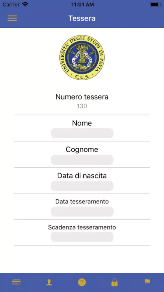 CUS Pavia Tessera Ekran Görüntüleri