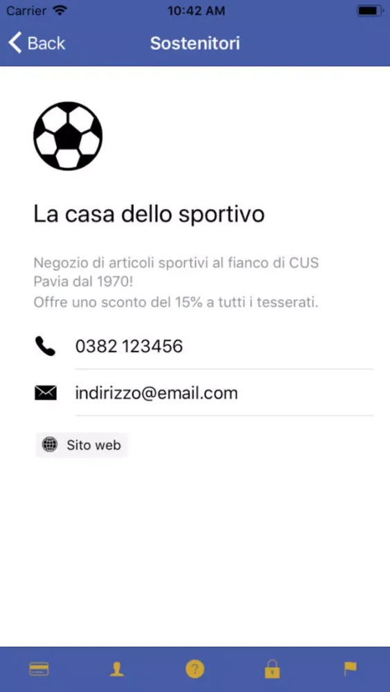 CUS Pavia Tessera Ekran Görüntüleri