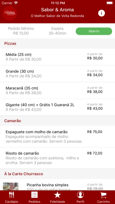 Capturas de tela do Restaurante Sabor e Aroma