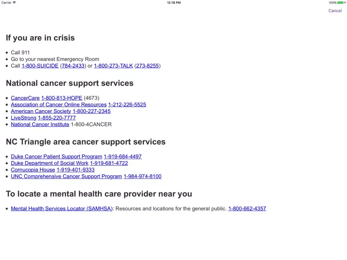 Cancer Distress Coach iPad  Ekran Görüntüleri