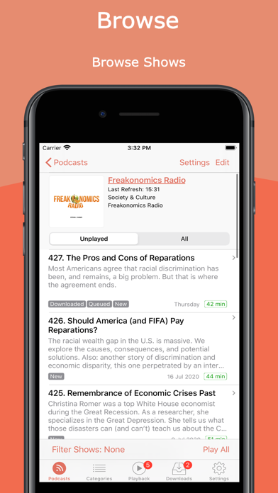 Ảnh chụp màn hình của Podcast Player RSSRadio