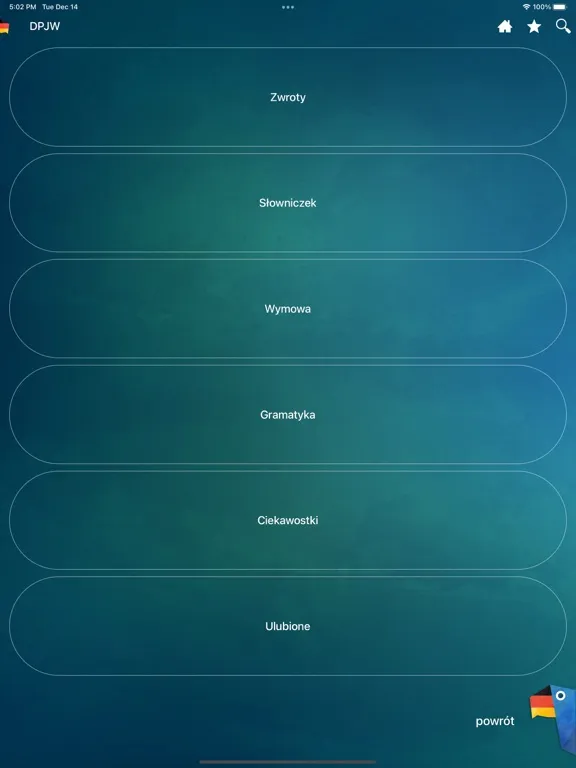Tangkapan skrin Rozmówki Spróbuj po niemiecku iPad 