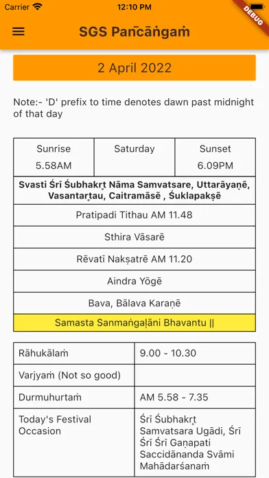 Tangkapan layar SGS Panchangam