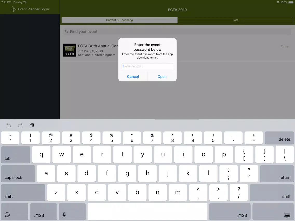 Tangkapan skrin ECTA 2019 Edinburgh iPad 