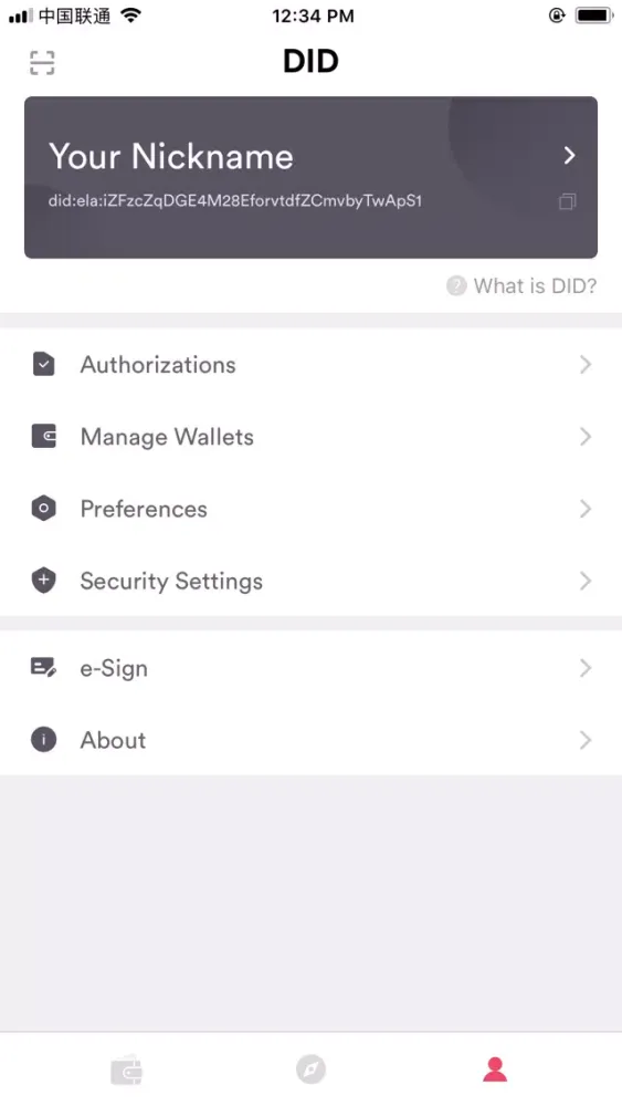 Tangkapan skrin Elastos Elephant Wallet
