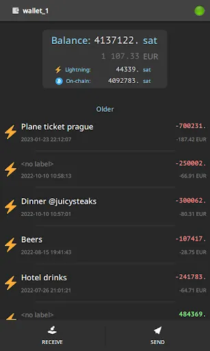 Capturas de tela do Electrum Bitcoin Wallet