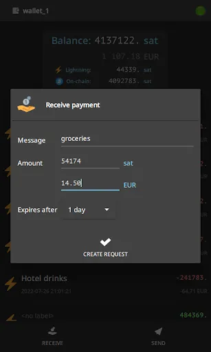 Capturas de tela do Electrum Bitcoin Wallet