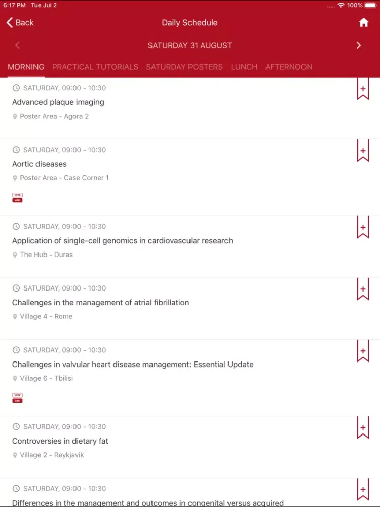 Capturas de tela do ESC Congresses iPad 