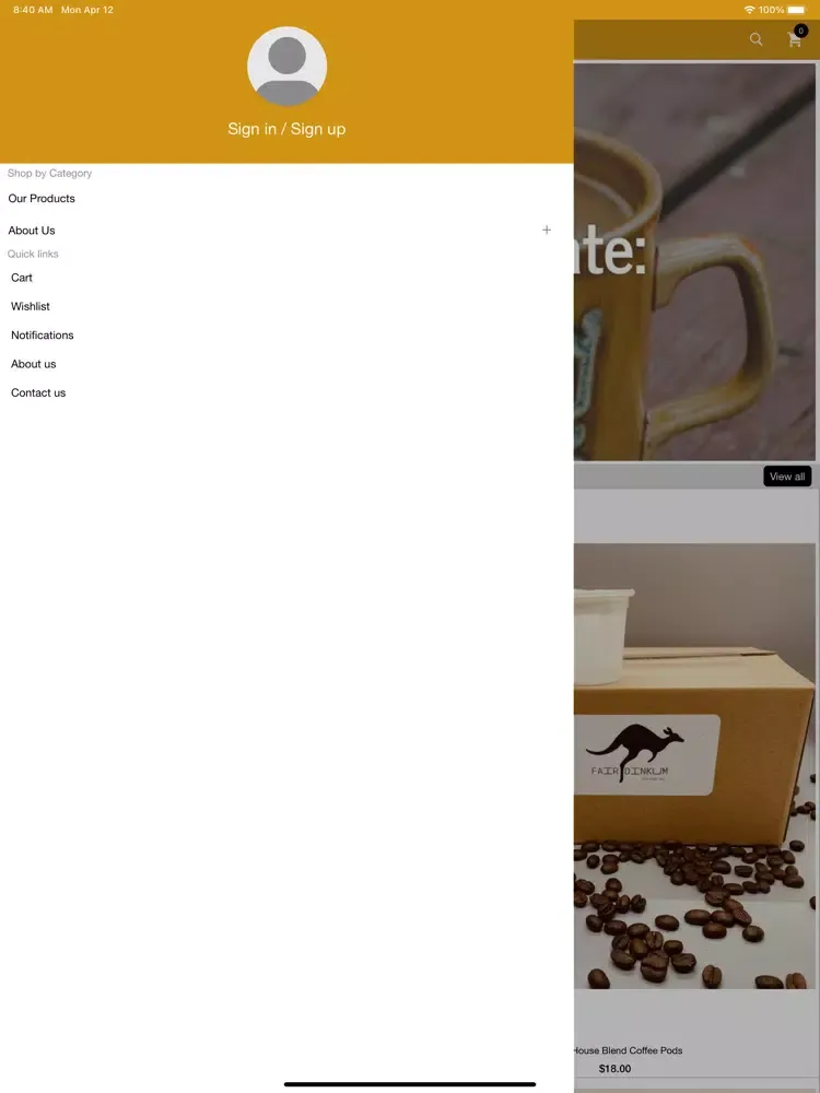 Zrzuty ekranu Fair Dinkum Coffee Co. iPad 
