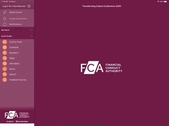 Capturas de tela do FCA Events iPad 
