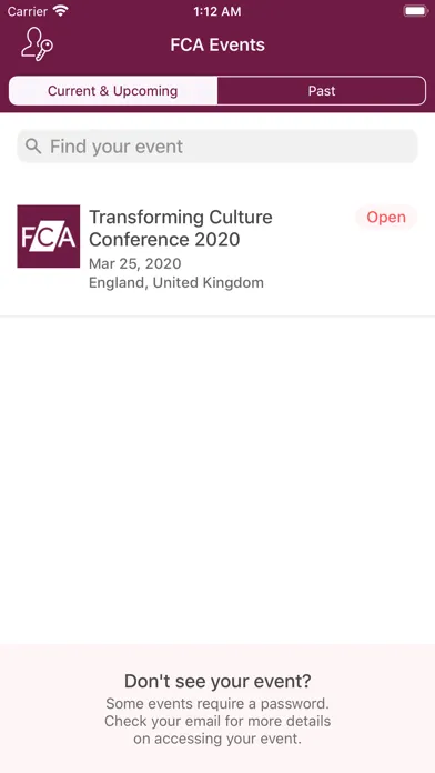 Capturas de tela do FCA Events