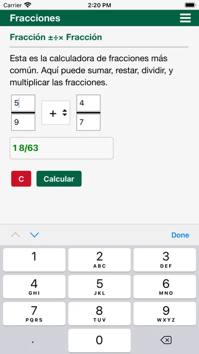 Screenshot di Calculadoras de fracciones