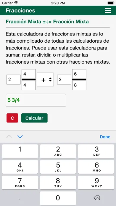 Screenshot di Calculadoras de fracciones