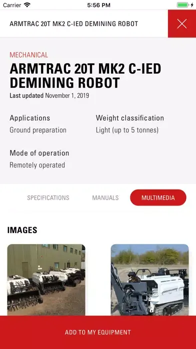 Capturas de tela do Demining Equipment Catalogue
