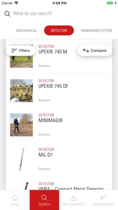 Capturas de tela do Demining Equipment Catalogue