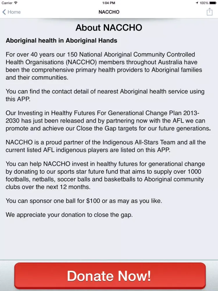 NACCHO : Aboriginal health in Aboriginal hands : Help, inform, connect, engage, share, contact, support or donate iPad  স্ক্রিনশট