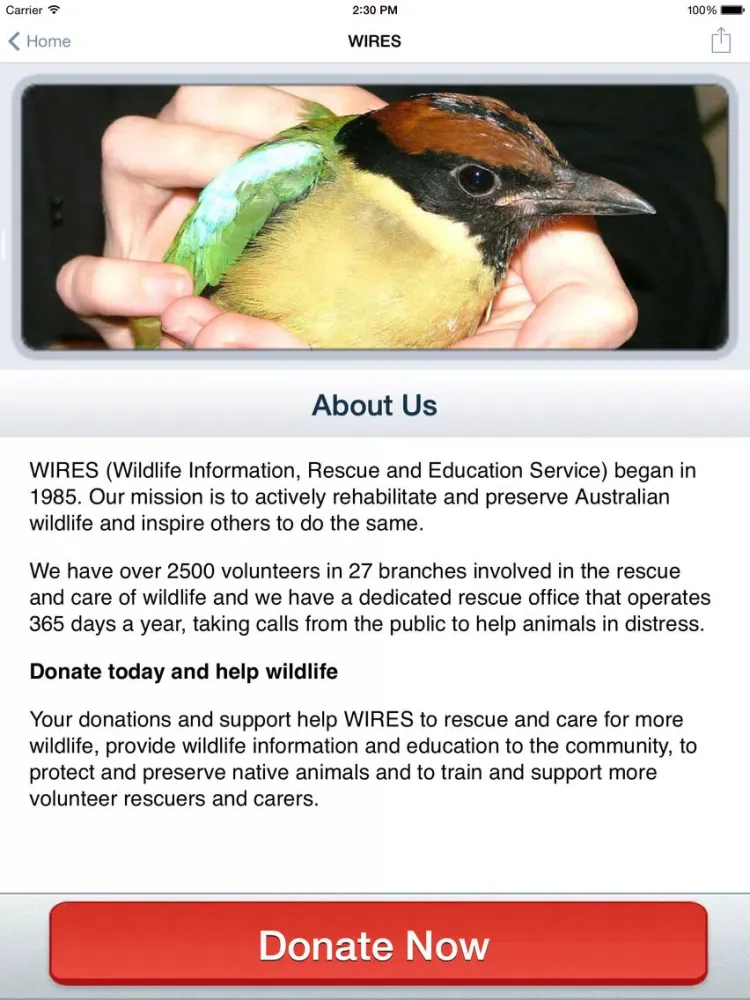 صور WIRES Wildlife Rescue App iPad 