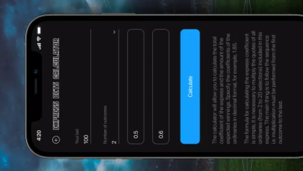 Скриншоты 1xbei: Bets Calculator