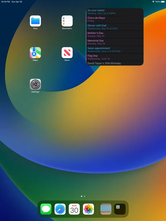 Upcoming Events Widget iPad  स्क्रीनशॉट