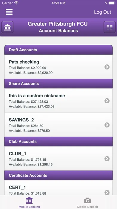 Zrzuty ekranu Greater Pittsburgh FCU Mobile
