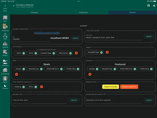 GrowERP Admin open source iPad  Screenshots