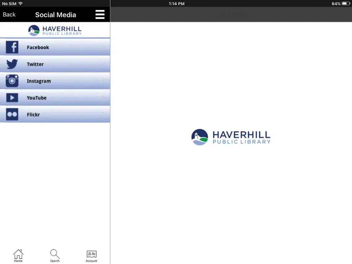 Ảnh chụp màn hình của Haverhill Public Library Mobile iPad 