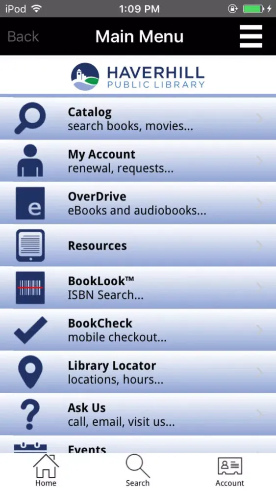 Ảnh chụp màn hình của Haverhill Public Library Mobile