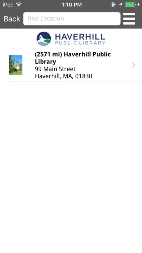 Ảnh chụp màn hình của Haverhill Public Library Mobile