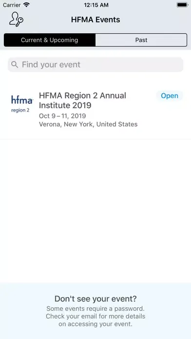 Screenshot di HFMA Events