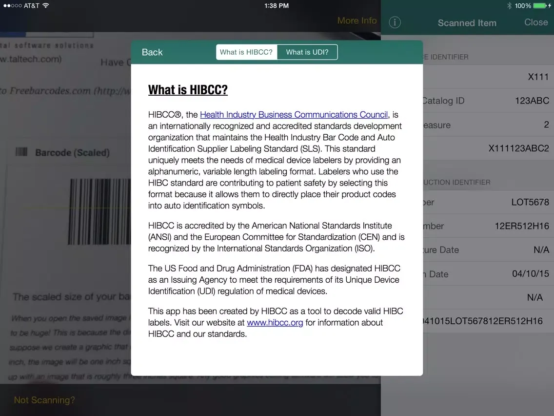Zrzuty ekranu HIBCC UDI Decoder iPad 