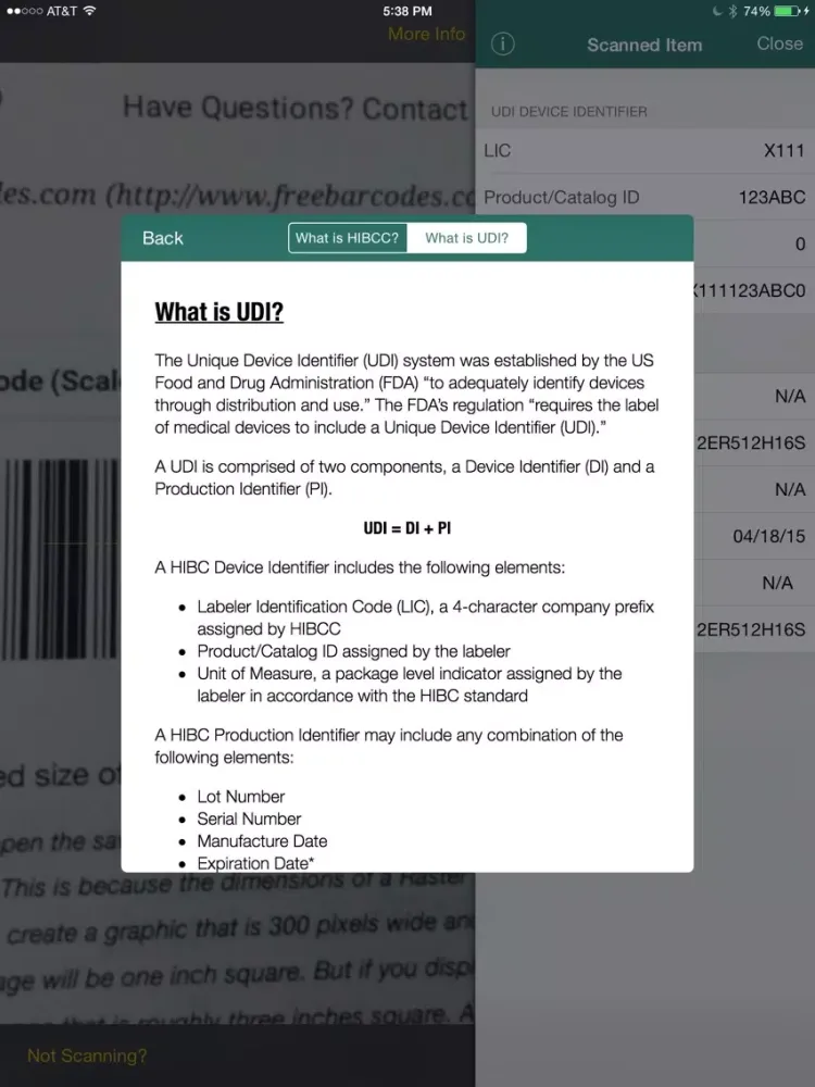 Zrzuty ekranu HIBCC UDI Decoder iPad 