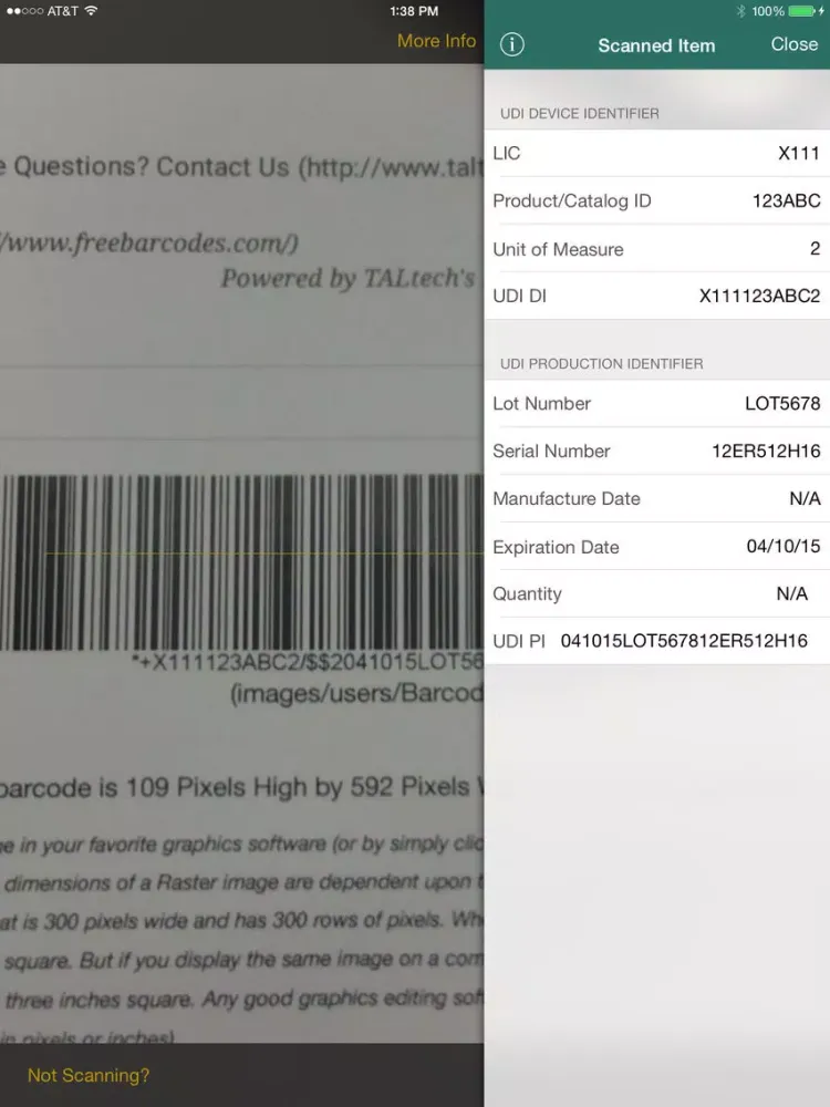 Zrzuty ekranu HIBCC UDI Decoder iPad 