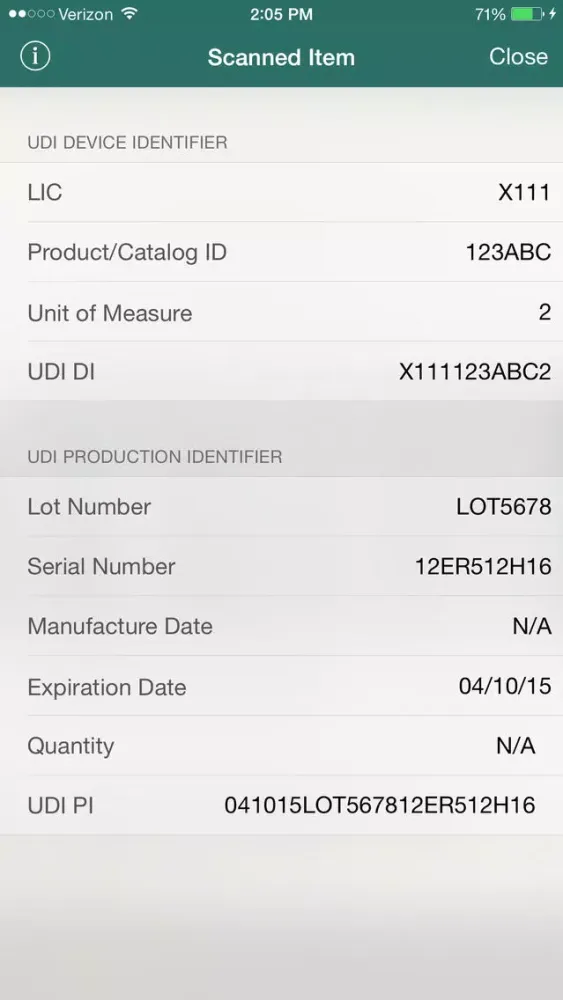 Zrzuty ekranu HIBCC UDI Decoder