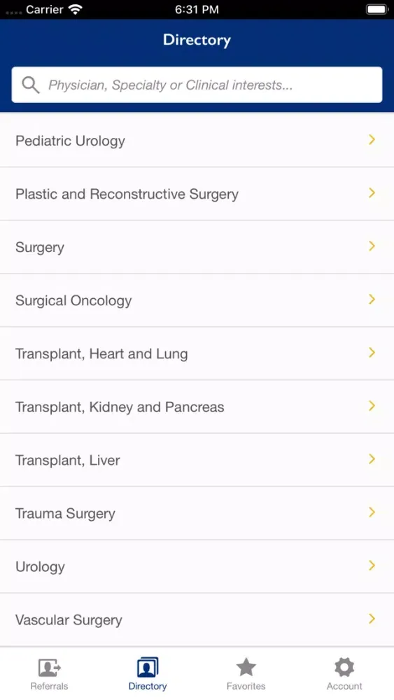 Capturas de tela do Johns Hopkins Doctor Referral