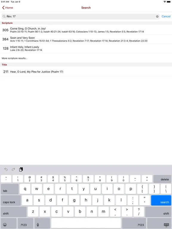 Tangkapan layar Glory to God Ecumenical Hymnal iPad 