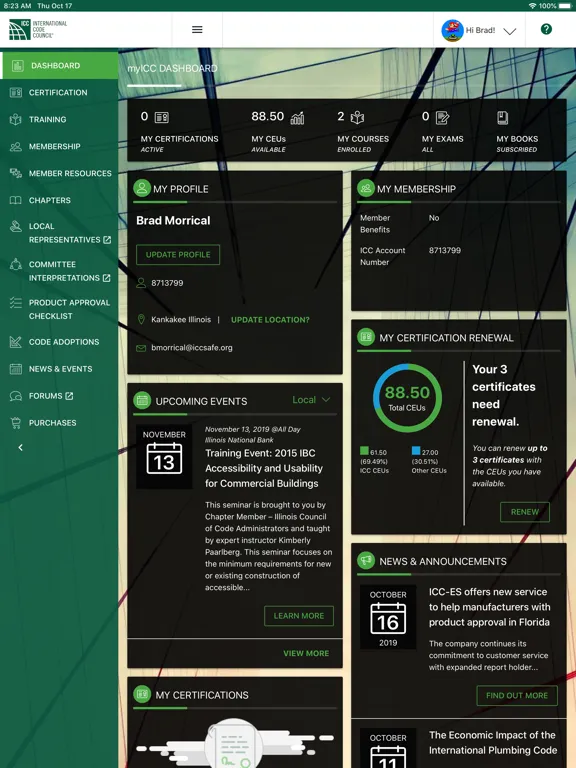Tangkapan layar myICC by the Code Council iPad 