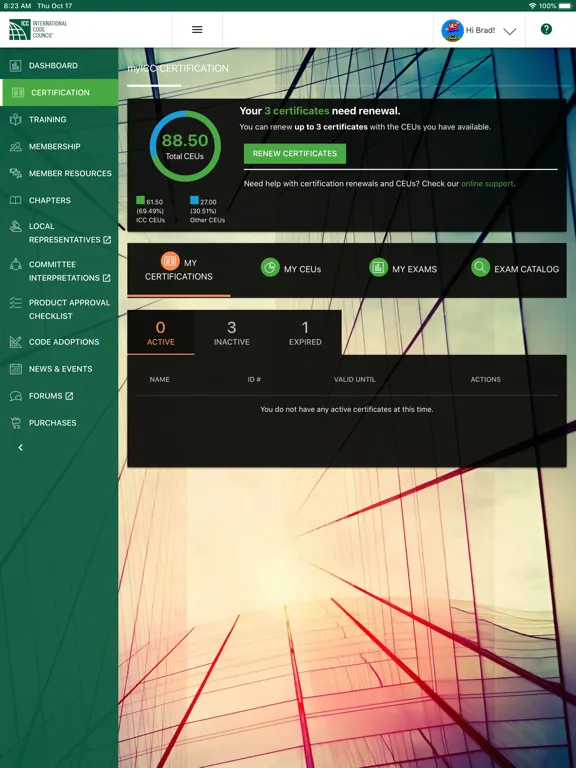 Tangkapan layar myICC by the Code Council iPad 