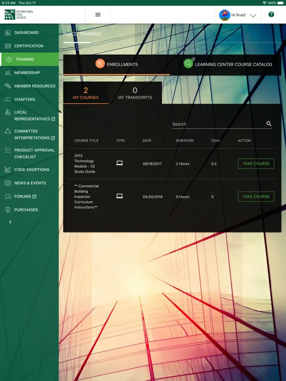 Tangkapan layar myICC by the Code Council iPad 