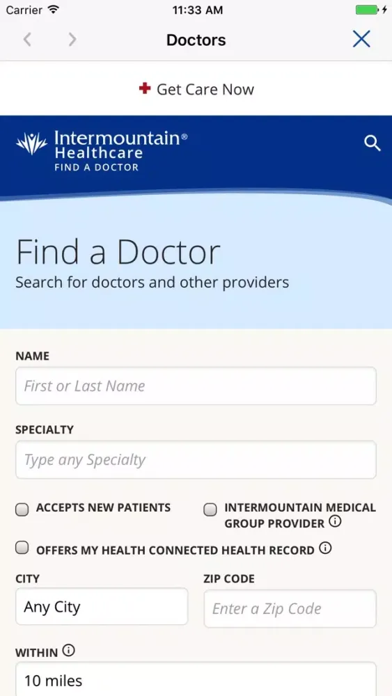Tangkapan skrin Intermountain Health Hub