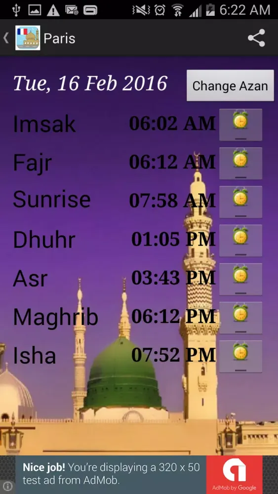 Zrzuty ekranu France Prayer Timings