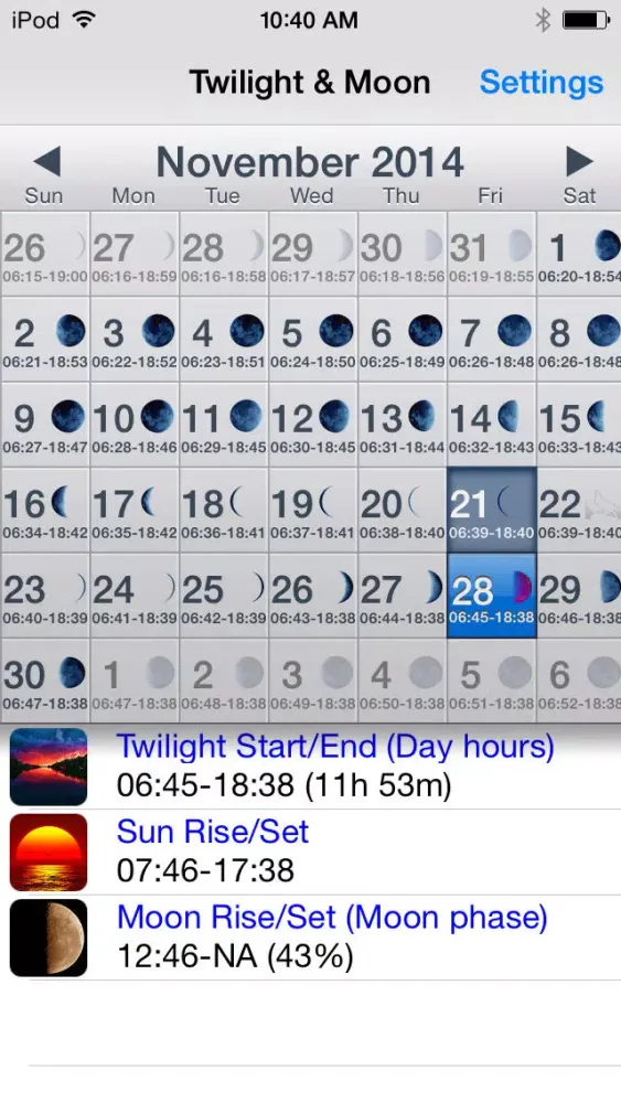 Twilight & Moon Calendar应用截图