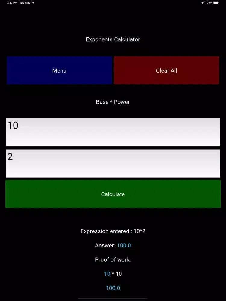 Exponents Calculator iPad  Screenshots