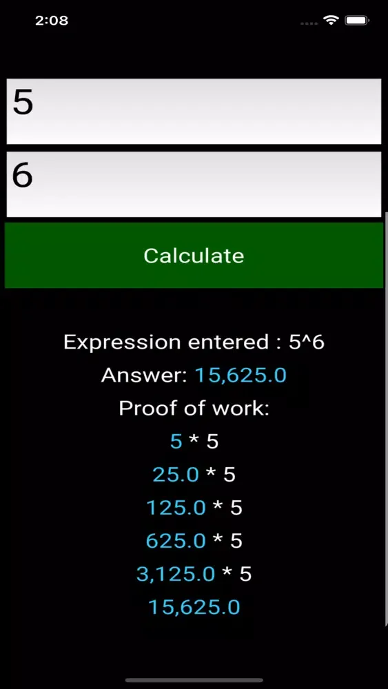 Exponents Calculator Screenshots