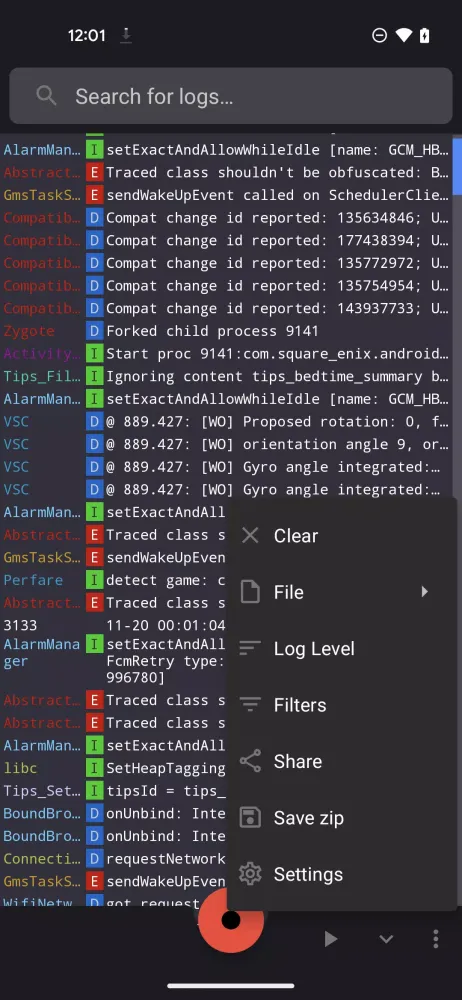 Скриншоты Logcat - Laughing Logger