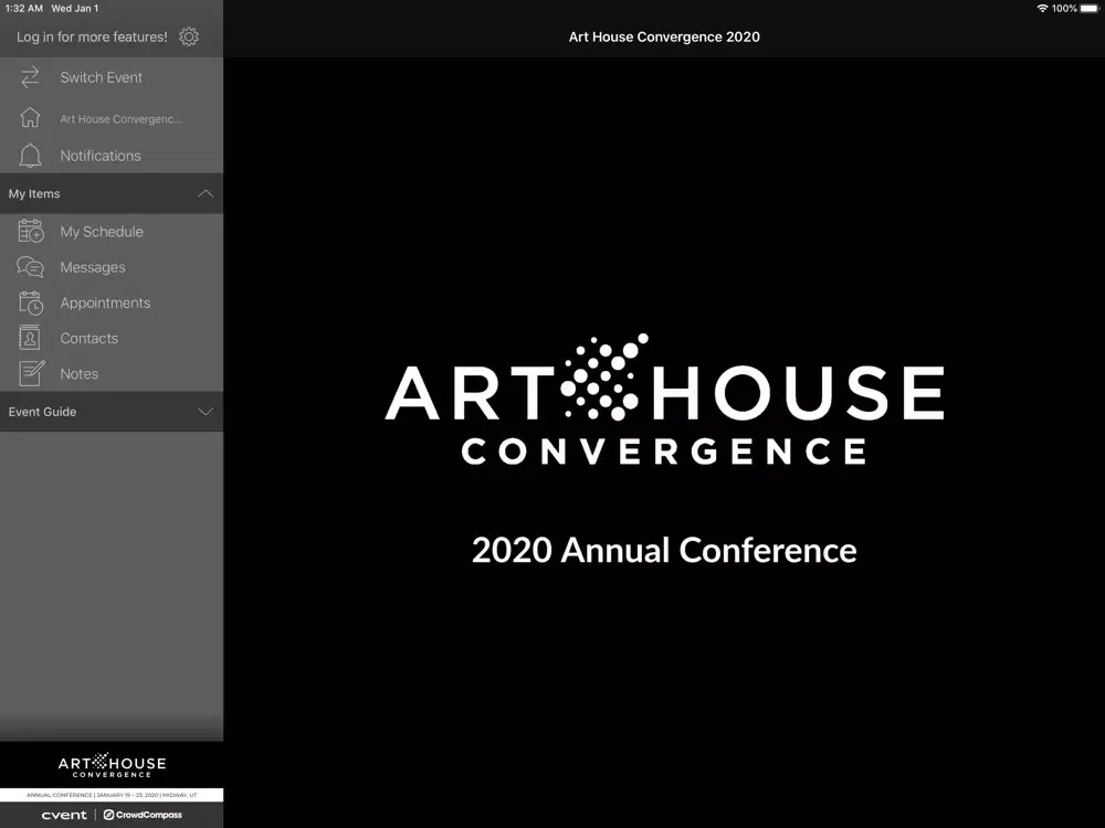 Capturas de tela do Art House Convergence 2020 iPad 