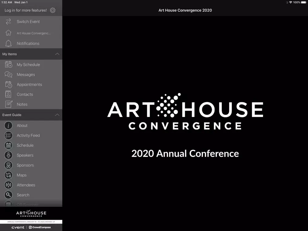 Capturas de tela do Art House Convergence 2020 iPad 